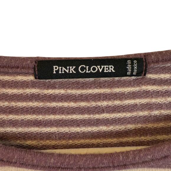 Pink Clover Mauve  Striped Pocket Tee – Comfy, Cute & Casual womens top size S/M - Picture 3 of 3